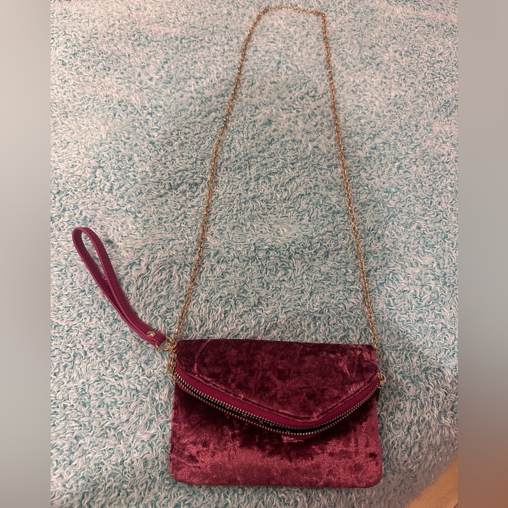 Free People Pink Velvet Crossbody with Gold Chain